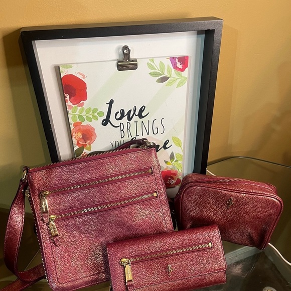 Cole Haan Winery Metallic Leather Wallet, Pouch and Crossbody Bundle - Picture 1 of 13